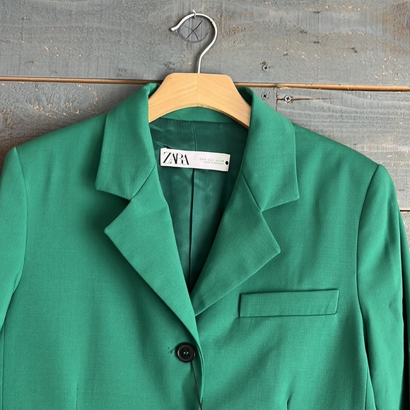 Zara Wool Blend Straight Cut Green Blazer 3 Button - Picture 6 of 15